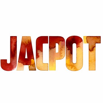 The word JACPOT displayed in a bold sansserif font with a watercolor texture blending red orange and yellow