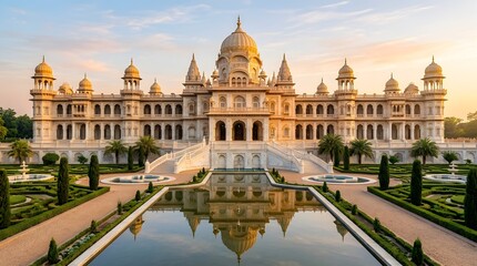 Fototapeta premium Grand ornate white palace with reflecting pool and gardens