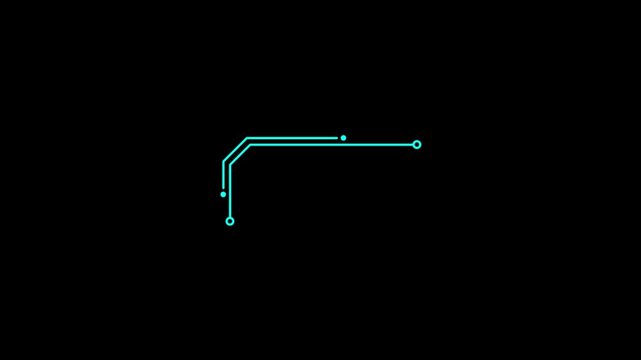 Cyan circuit corner callout frame hud element on black background 4k video 25fps