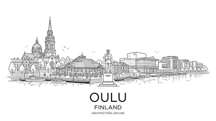 Obraz premium Oulu Finland Architectural Skyline Hand Drawn Sketch - Cityscape Landmark Illustration