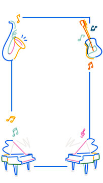 Png music doodle line art frame, transparent background