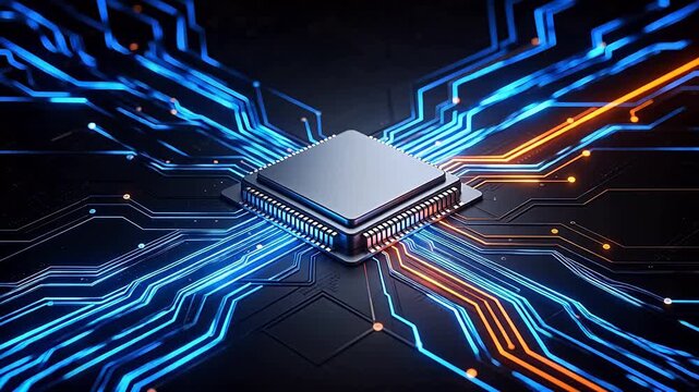 Microchip with glowing circuit lines