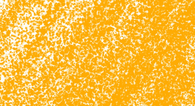 Vibrant orange hand drawn speckled sponge texture. Grainy distressed paint splatter pattern creating a messy artistic background overlay. Provided as an isolated transparent png cutout.
