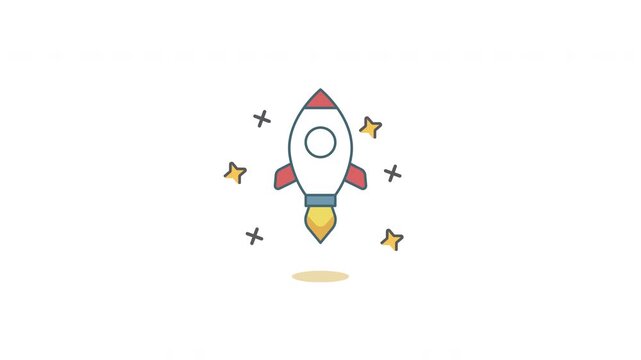 Looping Startup Rocket Icon Animation. Flat minimalist design of business innovation and growth launch, isolated on white background