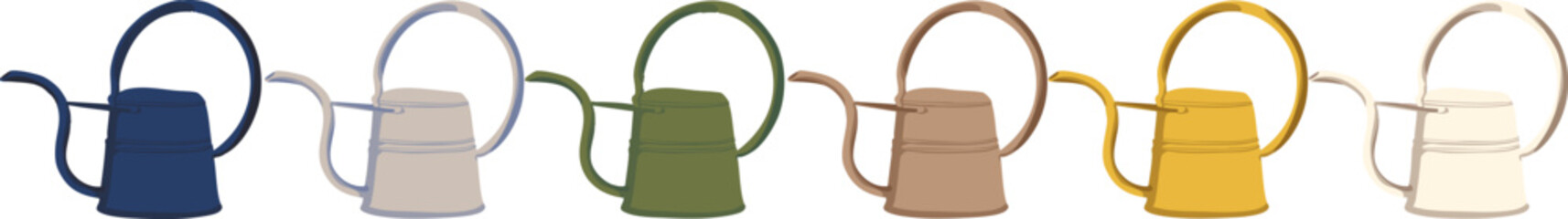 long spout watering cans in multiple colors isolated on a transparent background. Suitable for gardening, horticulture, botanical, and landscaping design projects. © RN Art