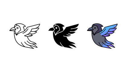 Fototapeta premium Three stylized birds flying in a row with different colors and designs