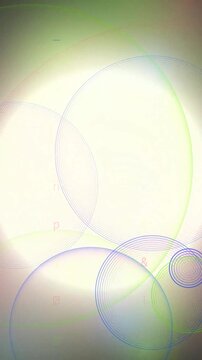 Abstract animation of colorful concentric circles and floating digital symbols on a glowing background.