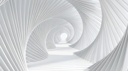 Obraz premium Abstract white background with a spiral tunnel effect created by repeating lines and soft lighting for modern design