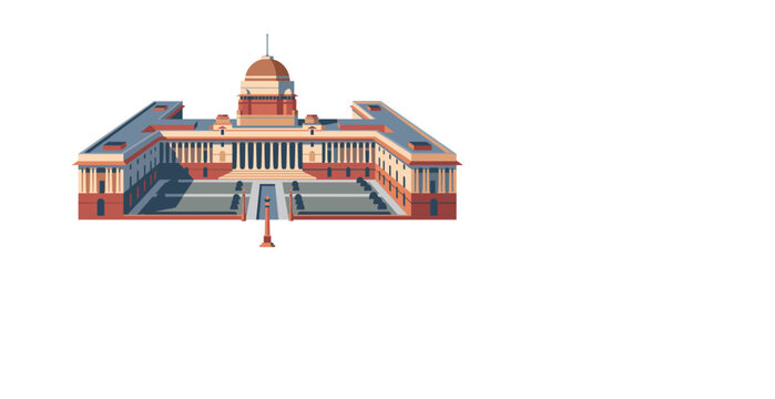 Indian Parliament Sansad Bhavan Vector Illustration with Flag for Happy Independence Day 15th August Celebration and Republic Day Landmark Concept