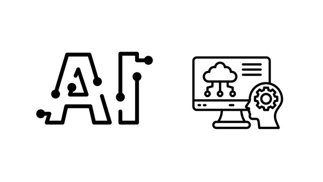 Minimal AI icon isolated on transparent background. Modern artificial intelligence PNG symbol for apps, websites, automation, technology, UI, branding and graphic design projects.