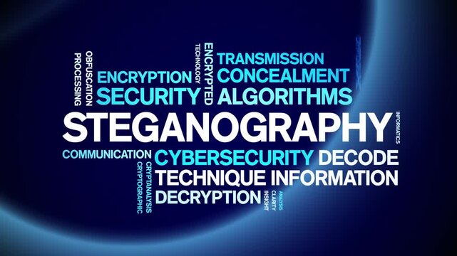 Steganography animated word cloud-text design animation tag kinetic typography seamless loop.