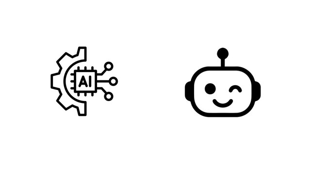 Minimal AI icon isolated on transparent background. Modern artificial intelligence PNG symbol for apps, websites, automation, technology, UI, branding and graphic design projects.