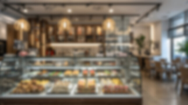 Cozy cafe interior with display case full of pastries and baked goods.