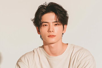 Fototapeta premium 美容, 男性, メンズ美容, スキンケア, 化粧品, メンズコスメ, 若い男性, 美肌, アジア人, 日本人, フェイシャル, メンズメイク, 美容液, 保湿, クリーム, エイジングケア, 美容医療, メンズエステ, 美容クリニック, 肌ケア, ナチュラルメイク, 透明感, ツヤ肌, 清潔感, モデル, ポートレート, クローズアップ, ハンサム, 中性的, 韓国風, ヘアスタイル, メンズヘア
