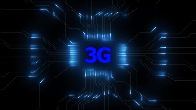 Glowing 3g network lines connecting digital data points on a dark abstract background , Futuristic 1G network visualizes digital data, Glowing lines and circuits enhance global connectivity.4k video