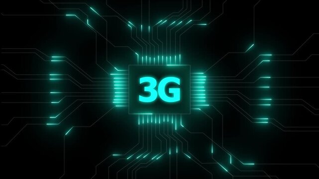 Glowing 3g network lines connecting digital data points on a dark abstract background , Futuristic 1G network visualizes digital data, Glowing lines and circuits enhance global connectivity.4k video