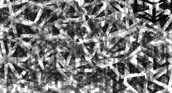 abstract textured background png, black and white abstract pattern with random line and shape, black and white doodle effect with scribbled line and triangle shape, textured brushstroke effect.