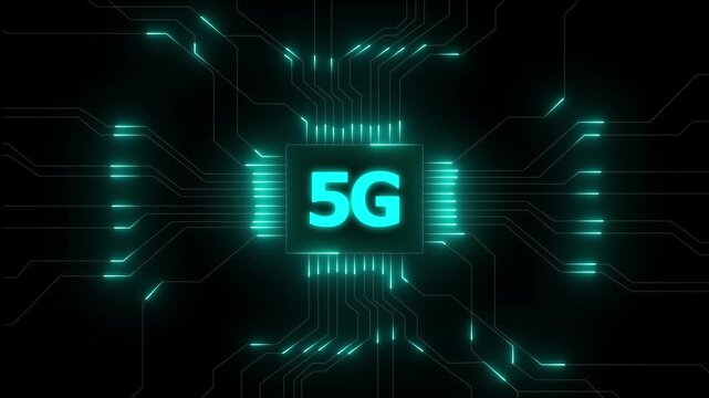 Glowing 5g network lines connecting digital data points on a dark abstract background , Futuristic 1G network visualizes digital data, Glowing lines and circuits enhance global connectivity.4k video