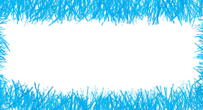 abstract blue grass texture border png, graphic border with abstract blue grassy texture on a white background.