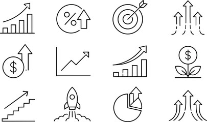 Fototapeta premium Business Growth Success Finance Data Strategy Outline Icons Set