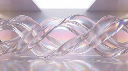 Naklejka premium Abstract transparent glass twisted torus with soft pastel lighting reflections