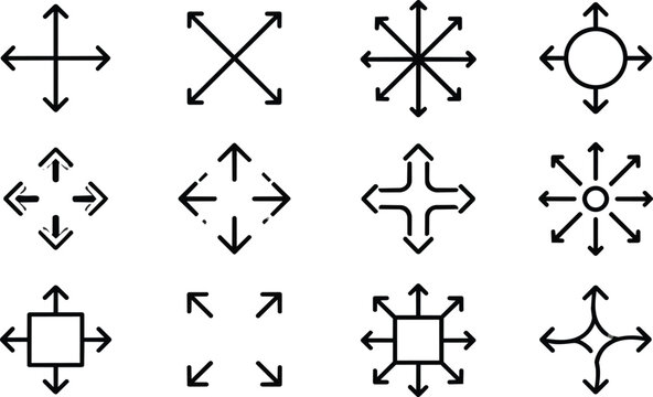 Directional Arrows Expand Collapse UI Outline Icons Vector Set