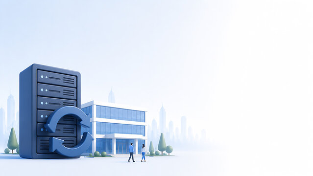 System renewal concept with server and arrow icon