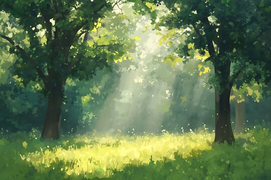 Serene forest glade in morning light