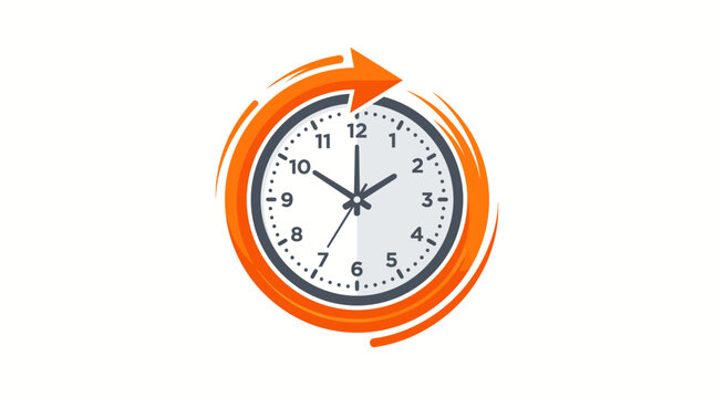 Fast Time Management Concept Featuring an Orange Circular Arrow Around an Analog Clock Face Illustrating Efficiency and Deadline Tracking