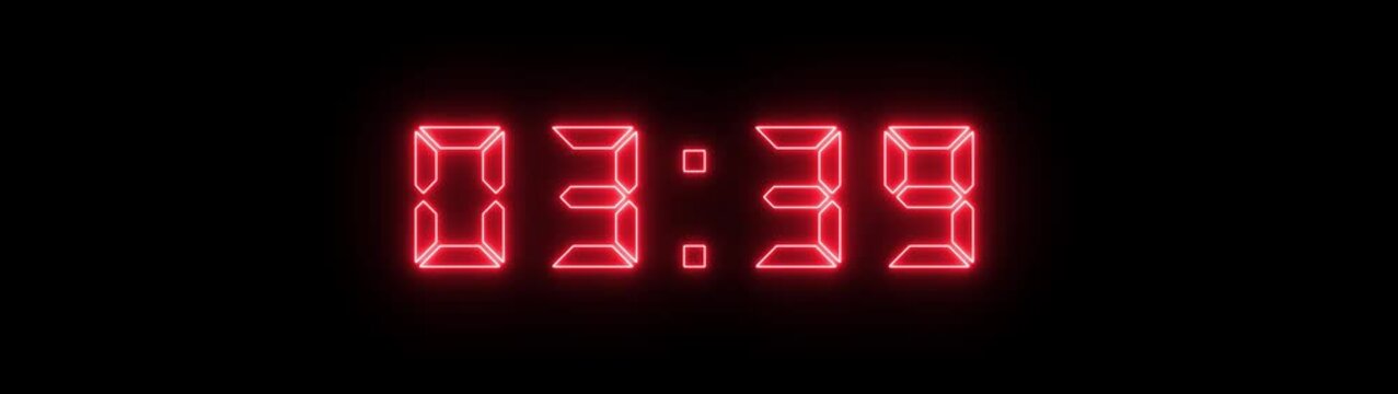 Red digital countdown timer clock displaying seconds and minutes on black background, for broadcast and motion