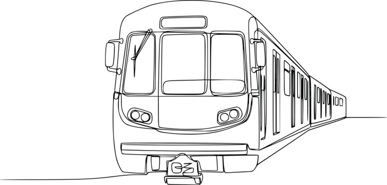 Continuous line drawing of subway train front view vector illustration