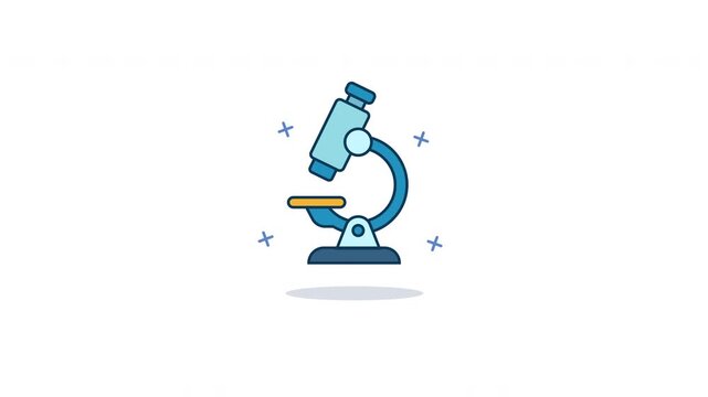 Looping Microscope Icon Animation. Flat minimalist design of science, research, and laboratory experiment symbol, isolated on white background