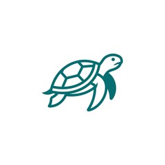 Fototapeta premium Clean teal line art illustration of a sea turtle swimming, isolated on a white background.