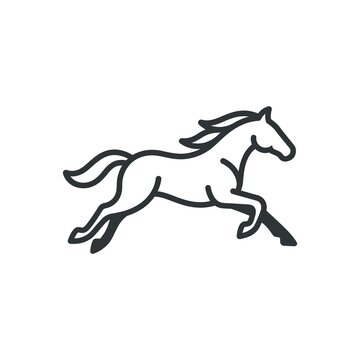 Black outline vector illustration of a horse running at full speed, isolated on a white background.