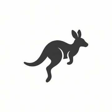 Black silhouette vector icon of a jumping Australian kangaroo, isolated on a clean white background.