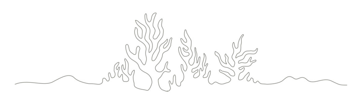 Coral reef continues line art drawing featuring simple underwater sea plant life art.