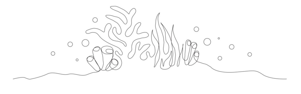 Abstract sea plant minimalist line art showing an aquatic ocean floor scene.