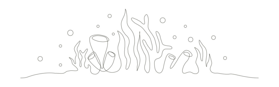sea plant vector background minimalist line art showing an aquatic ocean floor scene.