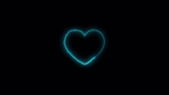 Seamless animation of a burning heart shape with sparks, neon glowing heart beat with love icon animation on transparent background in 4k video.