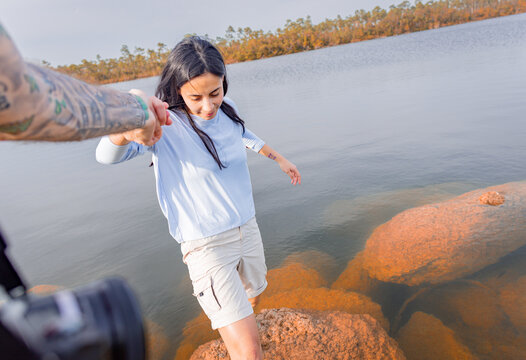 Rock hopping in Everglades lake