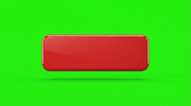 Button rectangle colored in vibrant red floats centrally against a bright green background for digital interface use.
