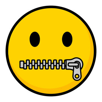 Secret Emoji Face PNG with Zipped Mouth and Quiet Expression. Cute Cartoon Sticker Transparent Background