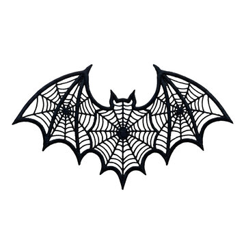 Gothic Black Bat Icon with Spider Web Wings on Dark Background