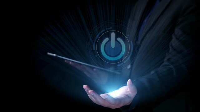 Start 2025 concept with futuristic power button symbolizing fresh beginnings, innovation, and digital transformation. Start 2025, new goals, and start 2025 initiative. Elide