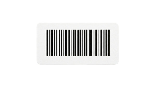 Universal barcode sticker on white background, black linear bar code label for retail tracking, industrial identification tag for logistics and shipping