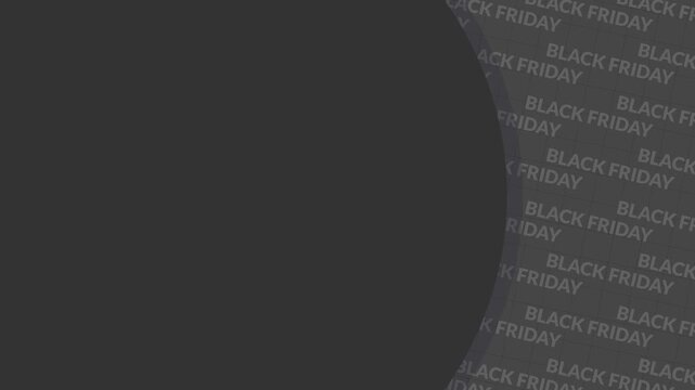 Seamless looping background animation of moving Black Friday text over gray grid in side areas with wide black text copy space area. Flat style promo frame banner concept
