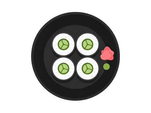 Vegetarian Cucumber Sushi Maki Rolls on Black Plate Illustration