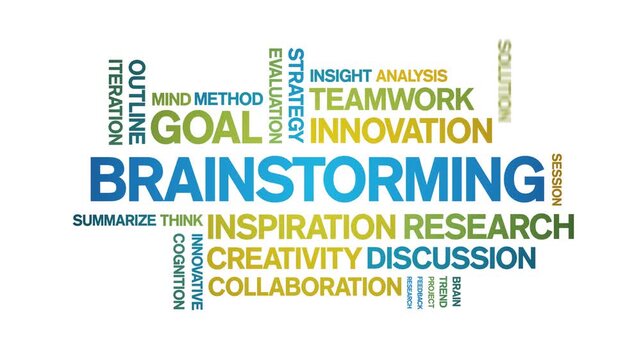 Brainstorming animated word cloud-text design animation tag kinetic typography seamless loop.