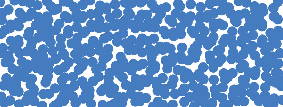 Abstract pattern of randomly scattered blue circles on a bright white background creating a textured effect
