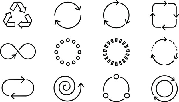 Vector Black Outline Cycle Arrows Refresh Repeat Loading Icons Set